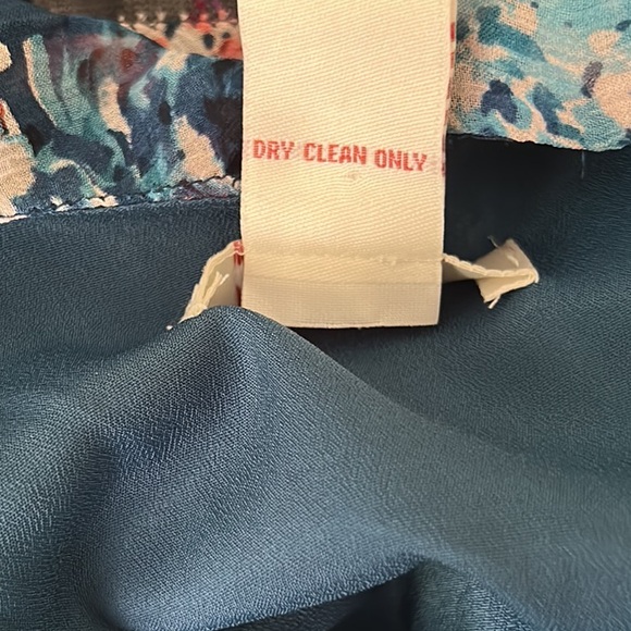 Sundance Silk Crinkly Chiffon Navy Blue Floral Print Ruffle Midi Dress - 14 - Picture 9 of 10